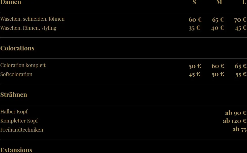 Cjk - Hair Atelier - Preisliste für Damenfrisuren